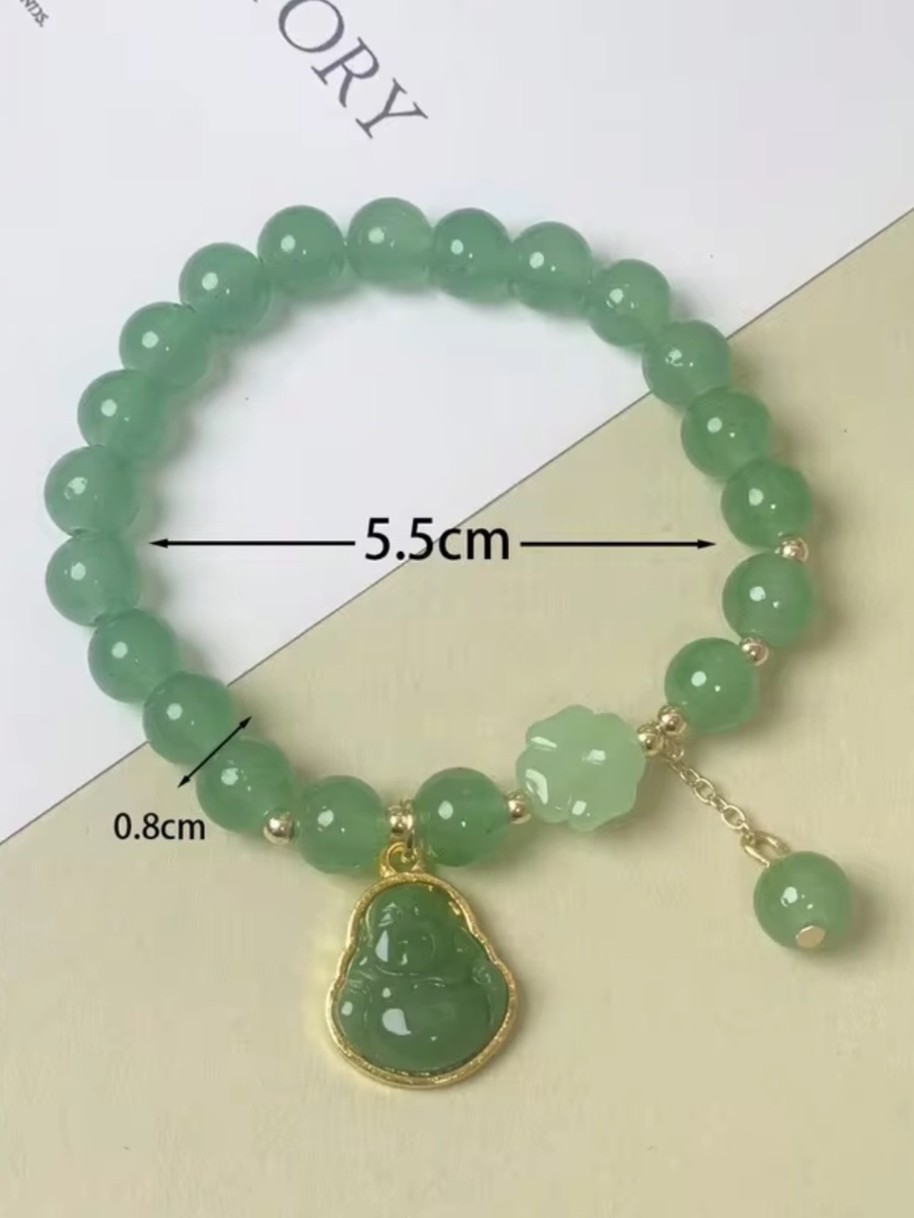 Green Jade Bead Bracelet with Buddha Charm - Women Jewelry - Picture 4 of 4